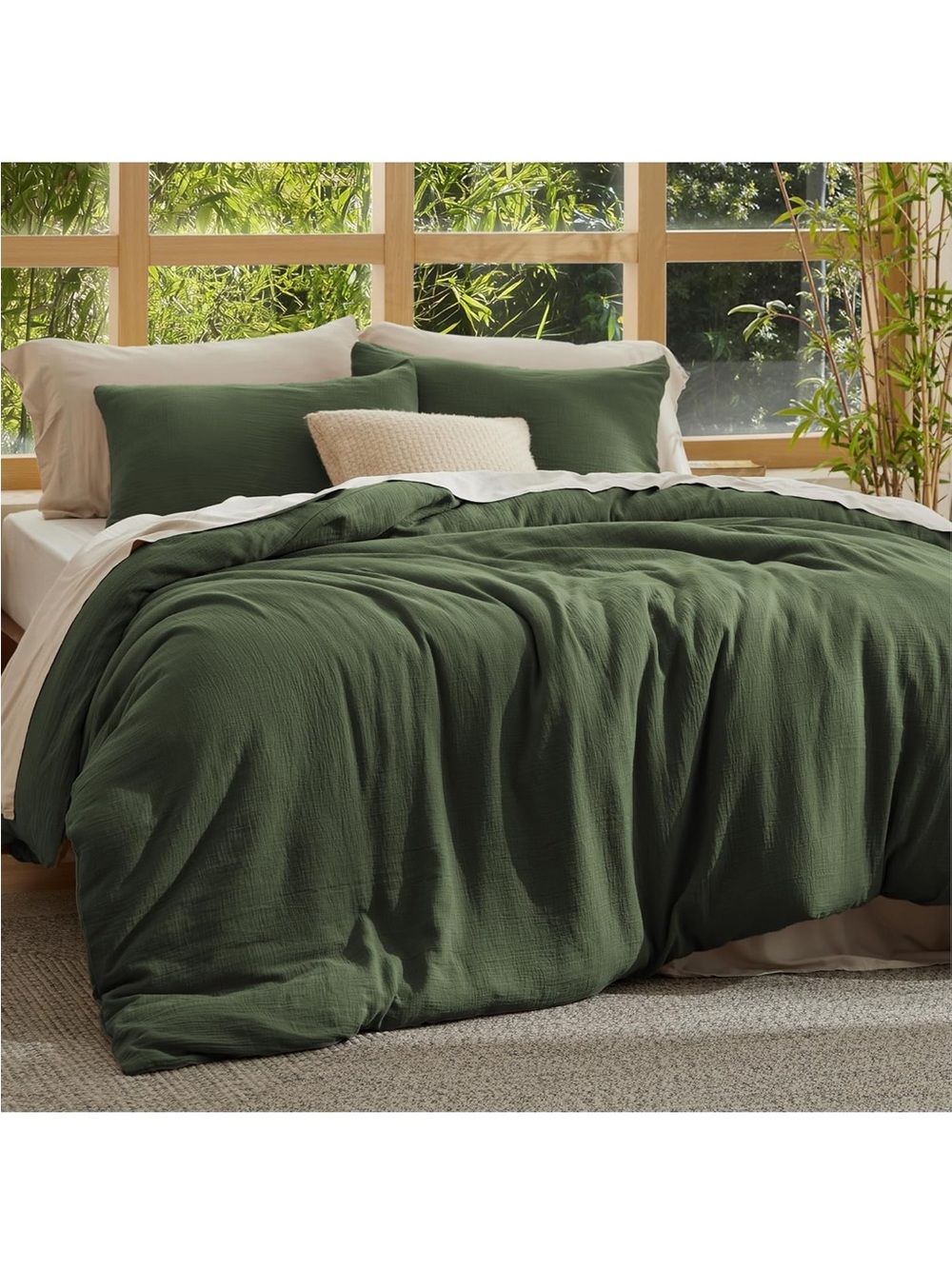 NEW Bedsure muslin duvet cover set. Cotton Blend. Oversized King. Olive green.
